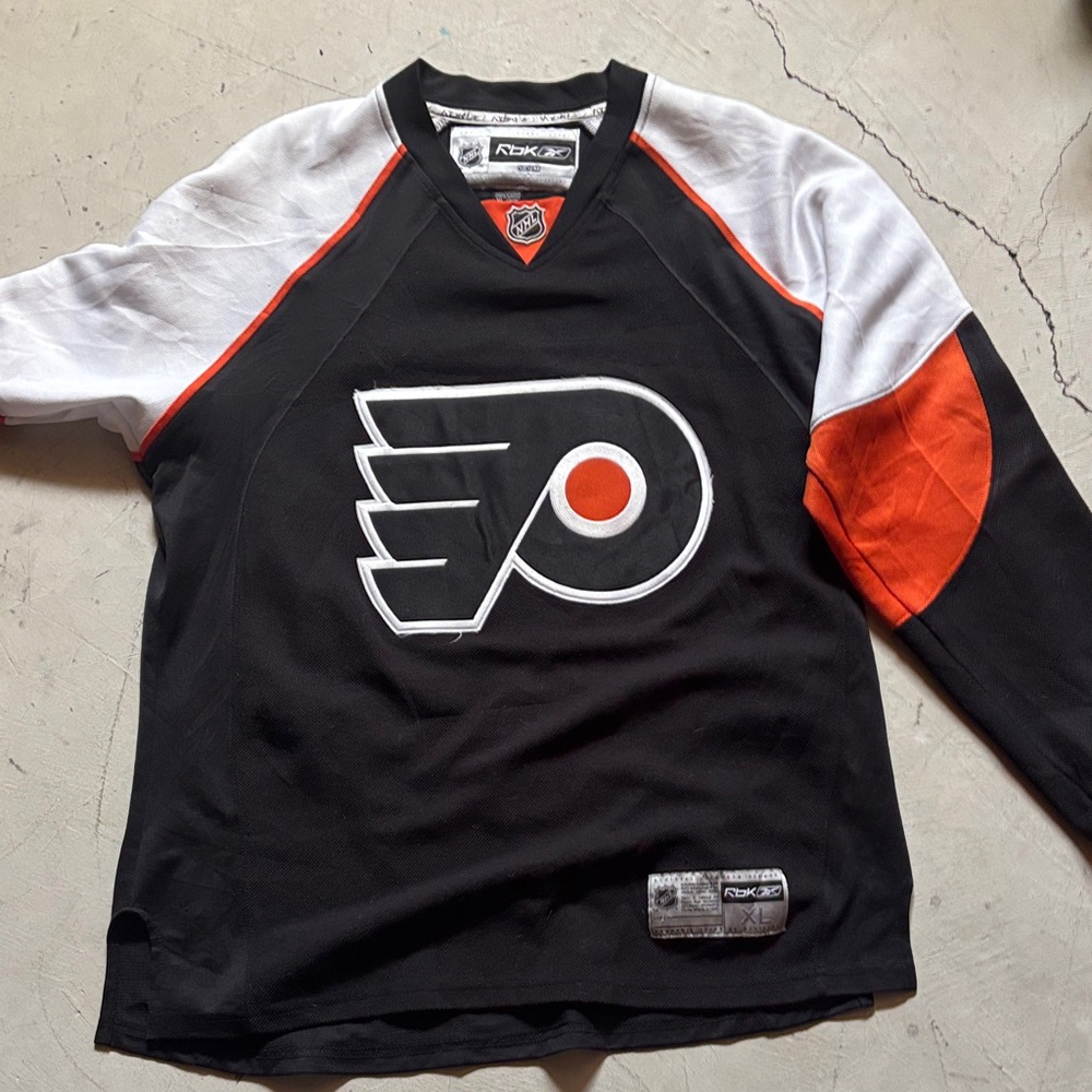 Braydon Coburn Reebok Black, White, and Orange Sports Jersey